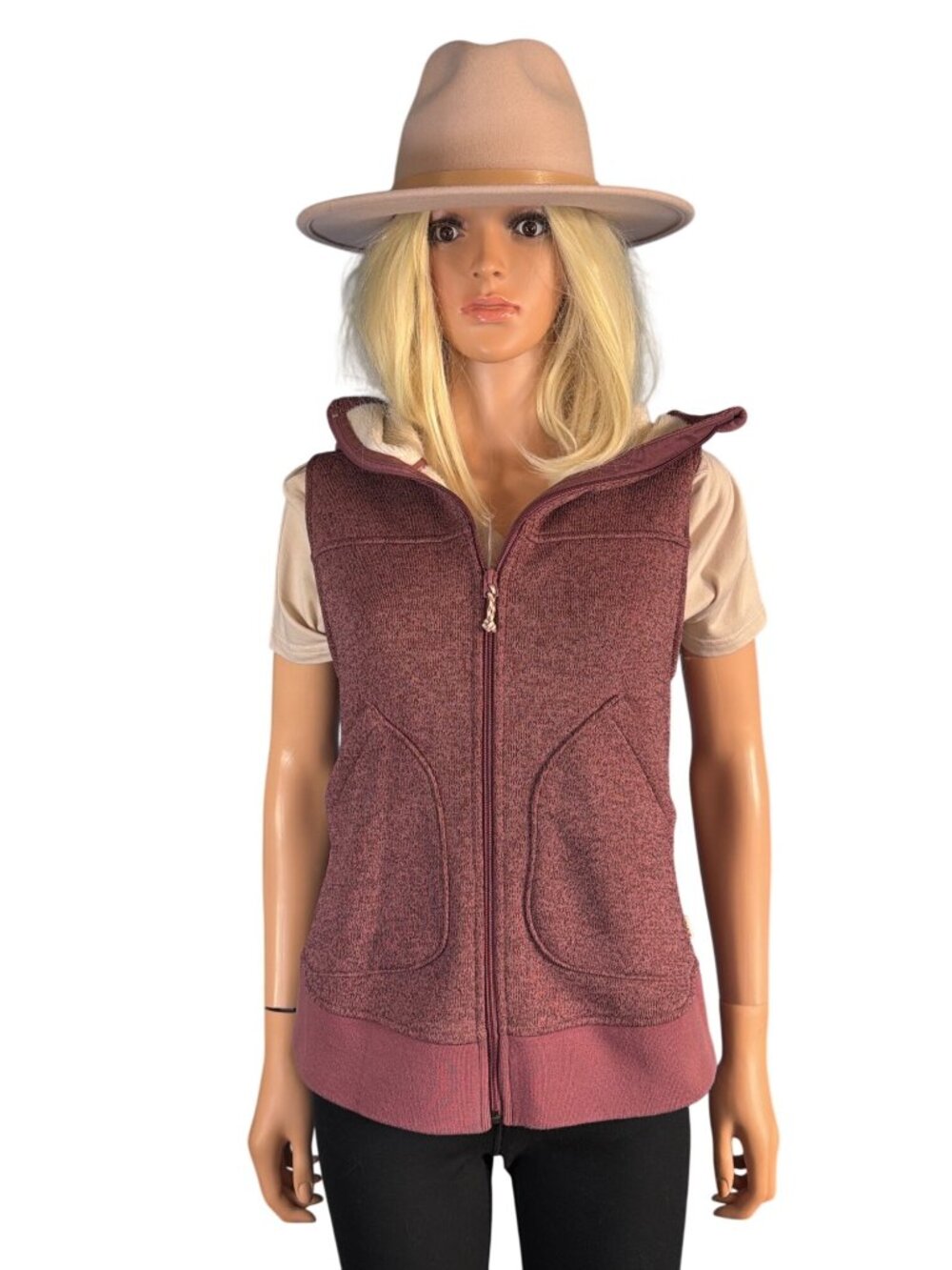 Burton W’s Small Polartec Hooded Fleece Vest Mauve Purple Sherpa Lined Full Zip